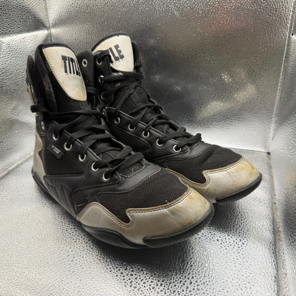Size 10‎ Title Boxing Total Balance Black Mens High Top Lace Up Boxing Shoes
